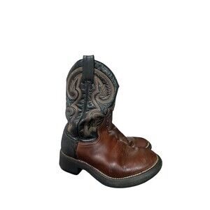 Vintage Roper Mens Brown Leather Cowboy Pull On Boots Size 8 Embroidered Spain